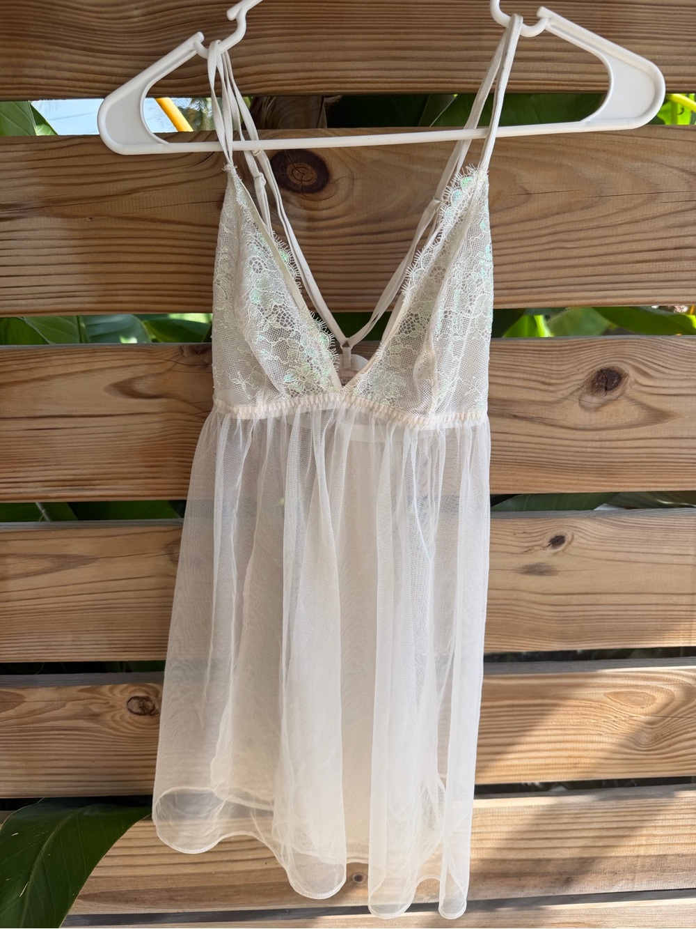 Victoria's Secret Sheer Lace Babydoll Chemise - Cream